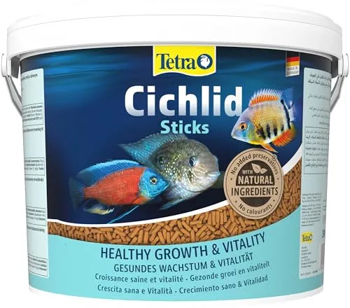 Tetra Cichlid Sticks - Fischfutter für alle Cichliden und andere große Zierfische, schwimmfähige Futtersticks, 10 L Eimer