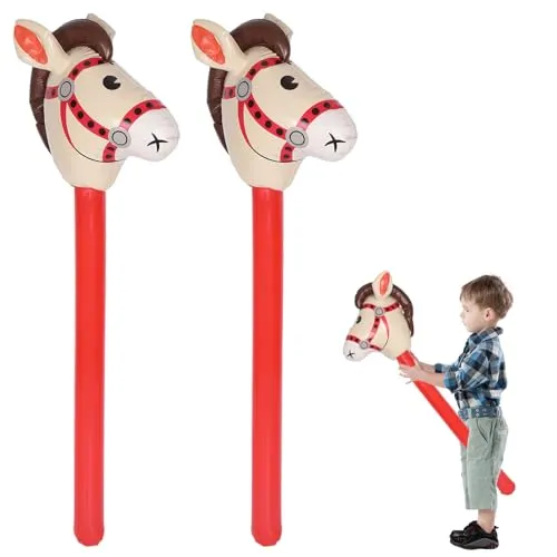 Qiuruoo 2 StüCk Aufblasbares Stabpferd, 95cm Steckenpferd Kinder füR Das TäGliche Spiel, Pferd-Thema Geburtstagsfeier Dekorationen, Party Geschenk Requisiten, Kinder-Sport-Requisiten Mit (Rot)