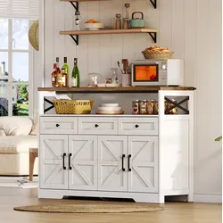 Anrichte Mdf Braun/weiß 140 X 35 X 95 Cm, Mit 3 Schubladen, 2 Schränken Und Offenem Fach Im Landhausstil
