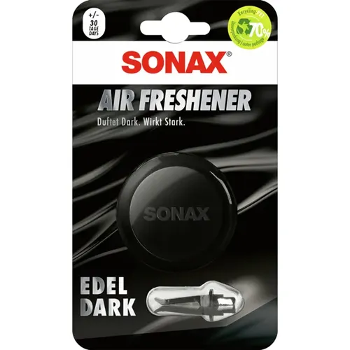 SONAX AirFreshener Edeldark - Lufterfrischer für Fahrzeuginnenraum - Sonstige KFZ-Ersatzteile mit hochwertigem Parfümöl für ein intensives, langanhaltendes Dufterlebnis wie in der VIP-Lounge. Einfache Befestigung am Lüftungsgitter.