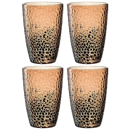 Leonardo Matera Gläser Set 4-teilig - Hammerschlagoptik - Wassergläser Set aus hochwertigem, robustem Glas in Hammerschlagoptik - spülmaschinenfest und ideal für den täglichen Gebrauch.