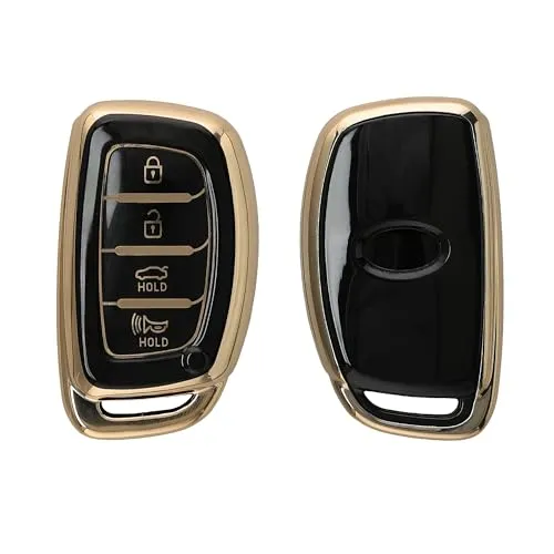 kwmobile Autoschlüssel Hülle kompatibel mit Hyundai 4-Tasten Sonata Tucson Ioniq - Schlüsselhülle Silikon Cover - Schwarz Gold