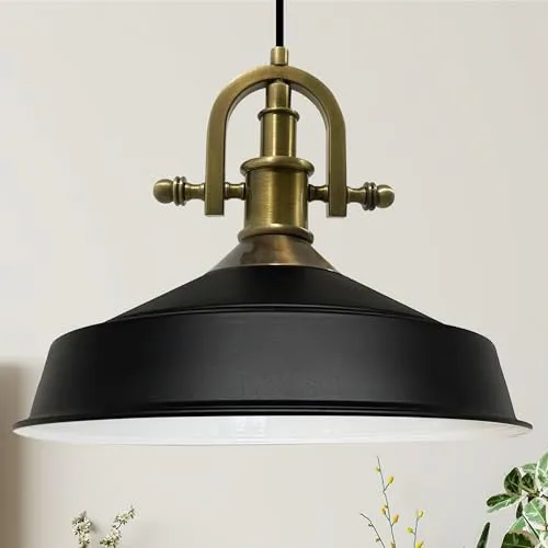 bamyum Asletl-Marine Hängelampe - Industrielle Pendelleuchte in Schwarz Weiß, Ø40cm, ideal für Küche und Esszimmer, mit verstellbarem Kabel für individuelle Höhenanpassung.