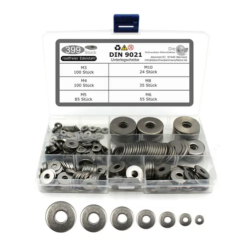 teiliges Set Unterlegscheiben DIN 9021 Edelstahl Beilagscheibe M3-M10 399