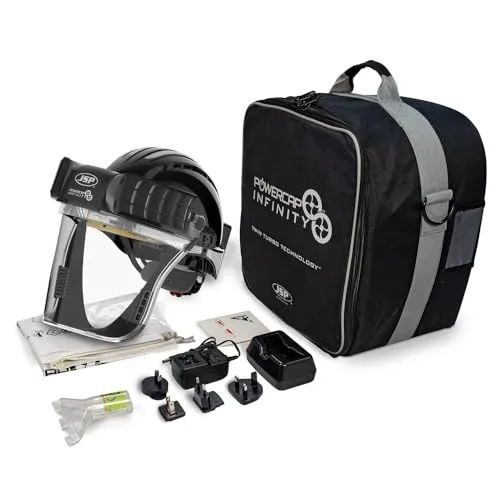 JSP Powercap Infinity PAPR – Gebläse-Atemschutz mit Helm & Visier – Komplette Einheit – EN12941 zertifiziert – Schwarz – (Modell: CEA646-001-100)