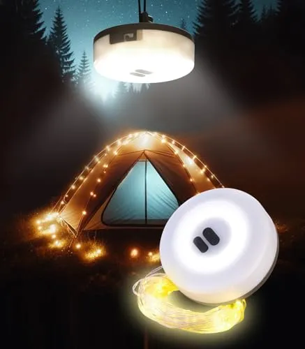 Lunartec Camping Lichterkette: 2in1-Akku-Campingleuchte mit Lichterkette, 6 Modi, IPX4, 10m, 130 LEDs (aufrollbar, Campinglampe mit, Campinglicht mit Lichterketten)