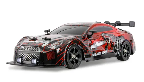 DRIFT SPORT CAR GTR 4WD 1:16 RTR mit Raucheffekt - Erleben Sie aufregende Drift-Manöver mit diesem 1:16 ferngesteuerten Sportwagen. Der Allradantrieb sorgt für optimale Kontrolle auf Onroad-Strecken. Ideal für Hobbyisten und bereit zum sofortigen Einsatz!