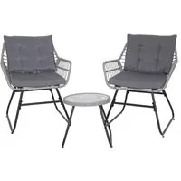 SVITA Balkonset AMALFI - Hellgrau Rattan Sitzgruppe - Balkonmöbel-Set mit 2 bequemen Stühlen und rundem Glastisch, ideal für entspannte Stunden im Freien. Pflegeleicht und im modernen Boho-Stil.