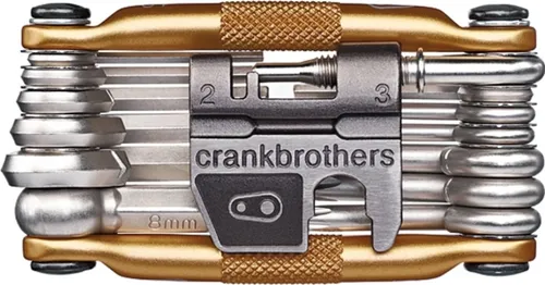 Crankbrothers Multifunktionswerkzeug 19, gold - Multitool mit 19 Funktionen, ideal für Radfahrer. Kompakt und leicht, perfekt für unterwegs. Material: Hi-Ten Stahl und Aluminium, nur 175 g.