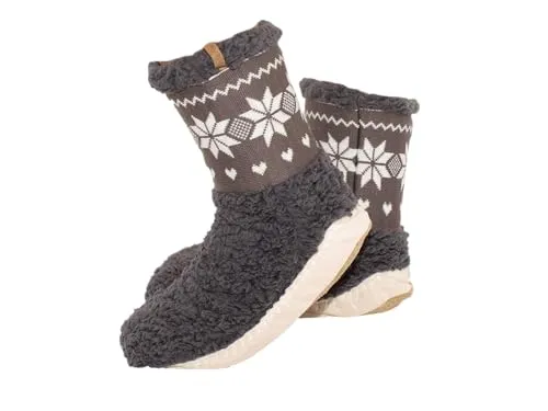 Rungassi Hüttensocken Hausschuhe mit Sohle Motiv Schneeflocke 35-38 Farbwahl (Grau - 951)
