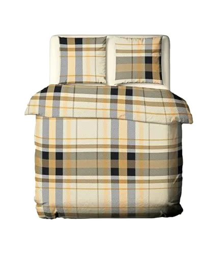 JACK by Mistral Flanell Biber Kuschel Bettwäsche 2 tlg. 135x200cm - Kuschelige Bettwäschegarnitur aus 100% Baumwolle im kariert-gestreiften Design, ideal für warme Winternächte. Pflegeleicht und bei 40°C waschbar, sorgt sie für wohlige Wärme und eine gemütliche Atmosphäre.