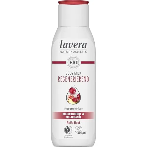 lavera Body Milk Regenerierend – 200 ml mit Bio-Cranberry & Bio-Arganöl - Intensive Pflege für anspruchsvolle Haut. Diese veganen Bodymilk mit biologisch abbaubarer Rezeptur bietet festigende Pflege und ist dermatologisch getestet. Hergestellt aus 100 % recyceltem Material.