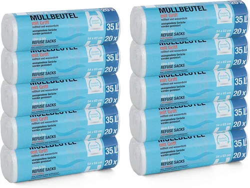 Rollen Müllbeutel mit Griff 35l - Für Gewerbe oder Haushalts-Vorratspack 10
