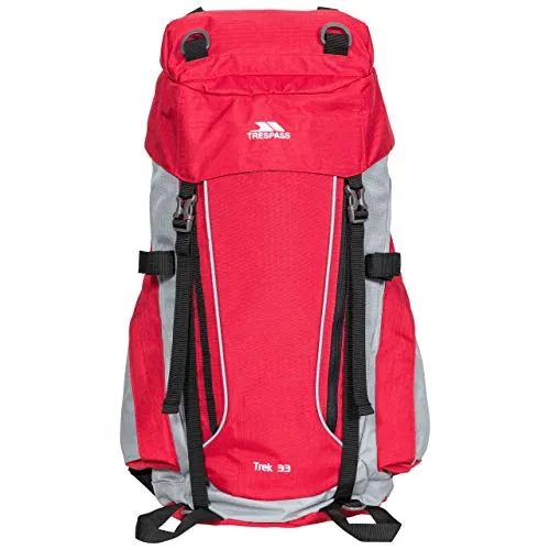 Trespass Trek 33, Red Tone, Rucksack 33 Liter mit eingebauter Regenhülle, Rot