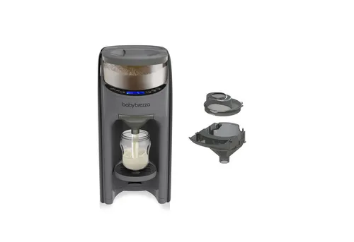 Baby Brezza Automatischer Flaschenzubereiter mit 2 Milchpulvertrichtern - Der automatische Flaschenzubereiter vereinfacht die Babymilch-Zubereitung auf Knopfdruck. Er mischt Wasser und Milchpulver klumpenfrei, bietet individuelle Temperatureinstellungen und ist mit gängigen Flaschen kompatibel.