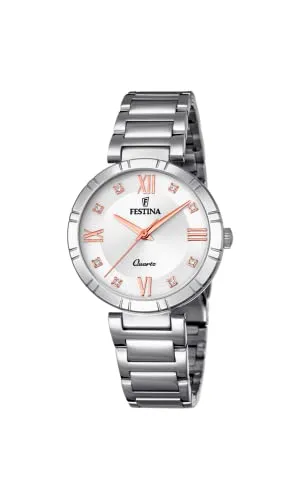 Festina Damen Analog Quarz Uhr F16936/B - Elegante Armbanduhr mit 32,5 mm Edelstahlgehäuse und funkelnden Kristallen, ideal für stilbewusste Frauen.