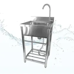 Freistehender Spültisch mit Kalt-Warm Wasserhahn, Größe M - Sonstige Armaturen für Küche oder Außenbereich, aus hochwertigem Edelstahl für Langlebigkeit, rostbeständig und mit praktischem Wasseranschluss für individuelle Wassertemperatur.