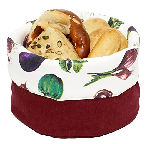 Lashuma Füllkorb modern Ø 22 cm Höhe: 13 cm, Brotkorb bunt Gemüse, Frühstückskorb rund