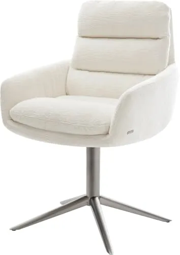 DELIFE Esszimmerstuhl Abelia-Flex mit Armlehnen Fußkreuz Graphit Bouclé Soft Beige 360° drehbar Wippfunktion