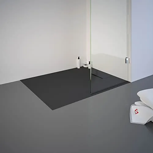 Schulte Duschwanne DWM-Tec mit Steinstruktur Anthrazit 80x100 cm, Mineralwerkstoff, Oberfläche aus Steinstruktur, barrierefrei, extraflach, geringes Eigengewicht