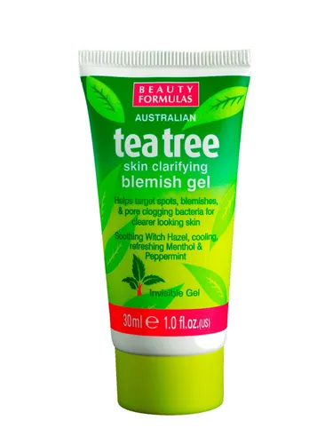 Beauty Formulas Tea Tree Skin Clarifying Blemish Gel - punktuelle Pflege gegen Unreinheiten - Tagespflege mit Teebaumöl für klare Haut und gezielte Bekämpfung von Blemishes, ideal für problematische Haut.