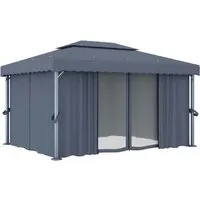 vidaXL Pavillon mit Vorhang 4x3 m Anthrazit - Eleganter Pavillon für Gartenfeiern, mit doppelt schützendem Dach, Vorhängen und Mückennetz für optimale Privatsphäre und Schutz.