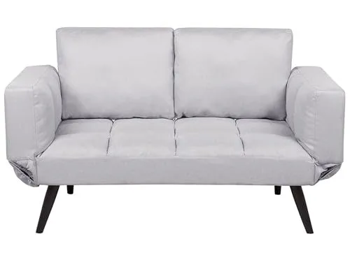Modernes Schlafsofa Brekke in Hellgrau mit verstellbaren Armlehnen - Sofas & Sessel, 2-Sitzer Schlafsofa mit stilvollem Glamour-Design und verstellbaren Armlehnen für optimalen Komfort im Wohnzimmer.