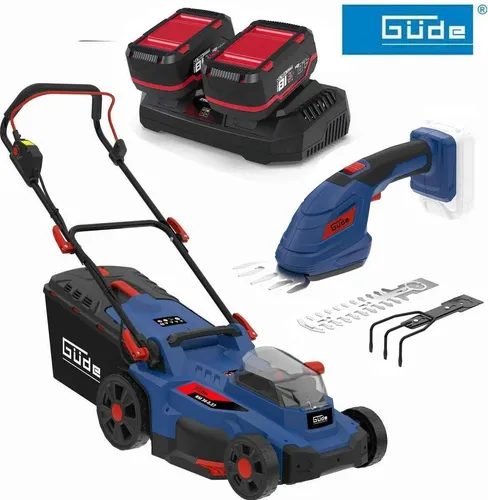 GÜDE Akku Rasenmäher RM 36/37 mit 2 x Akku 4.0 Ah - Elektrorasenmäher mit bürstenlosem Motor, 6-facher Höhenverstellung und 2 leistungsstarken 4 Ah Akkus für müheloses Mähen, Sammeln und Mulchen - ideal für jeden Garten!