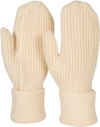 styleBREAKER Damen Winter Strick Fäustlinge Einfarbig mit gemustertem Bund, warme Fausthandschuhe, Strickhandschuhe 09010046, Farbe:Beige