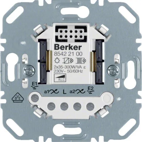 Berker 85422100 Universal Tastdimmer 2-fach - 2-Draht, lampenschonender Softanlauf und selbstlernend für individuelle Lichtsteuerung