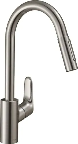 hansgrohe Focus M41 Küchenarmatur mit ausziehbarer Brause - Berührbare Wasserhähne für die Küche mit ComfortZone 240 für mehr Bewegungsfreiheit und zwei Strahlarten für gezieltes Spülen.