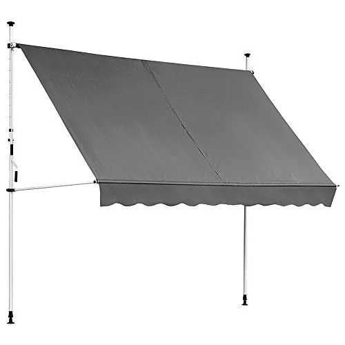 Melko Klemmmarkise mit LED Beleuchtung 400 cm breit Grau Balkomarkise ohne Bohren Sonnenschutz Terrassenüberdachung