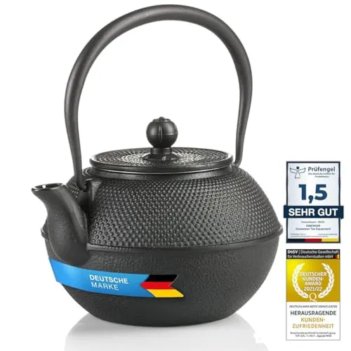 Dimono Asiatische Teekanne aus Gusseisen - Traditionelle Teezubereitung - Thermobehälter mit 1300 ml Füllmenge, aus hochwertigem Gusseisen gefertigt, hält Tee lange heiß und ist ideal für Teeliebhaber.