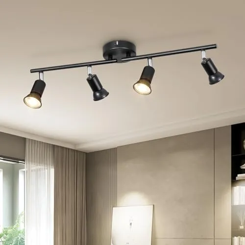 Dehobo LED Deckenstrahler Wohnzimmer - Deckenleuchte 4 Flammig Schwarz Deckenlampe Spot - GU10 Deckenspot Schwenkbar 350° - Drehbar Küchelampe Spot Strahler Decke Schlafzimmer Ohne Leuchtmittel
