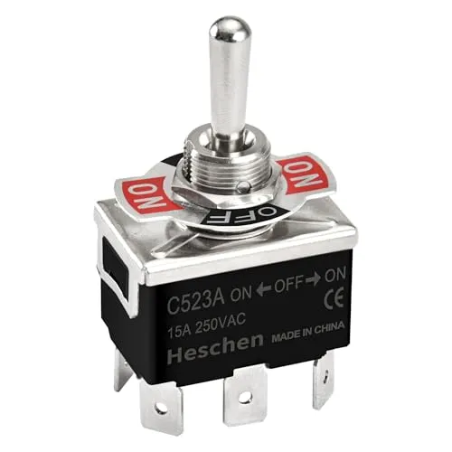 Heschen Metall-Kippschalter, C523A, DPDT, Dauerlicht, EIN/AUS/EIN 3 Positionen, 15A 250VAC, 6 Flachstecker, CE