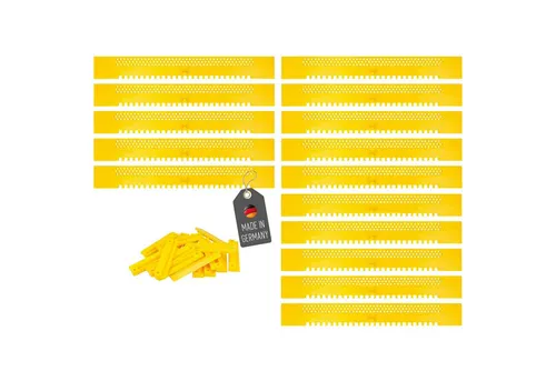 Bienen Fluglochverkleinerer - 15 Stück Imker Zubehör - Praktischer Fluglochschieber für Bienenkästen, aus hochwertigem Kunststoff in Gelb, ideal zur Temperaturregulierung und zum Schutz der Bienenvölker.