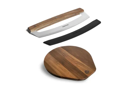 BURNHARD® Pizzastein, Pizzabrett Ø 34 cm, Wiegemesser inkl. Klingenschutz