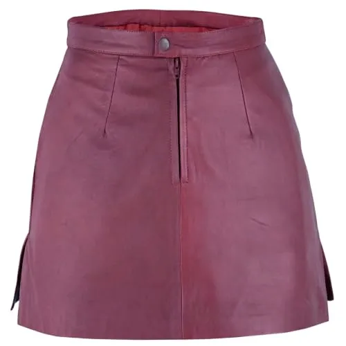 Trendiger Mini Lederrock aus Lammnappa in Weinrot, Größe 44 von German Wear
