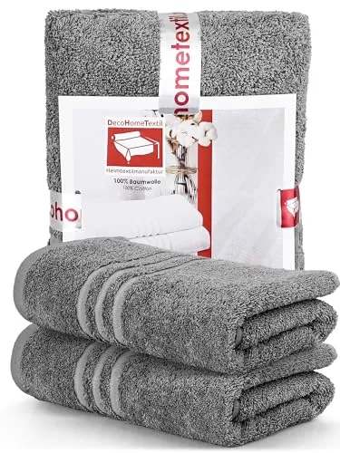 DecoHomeTextil Handtuch-Set 2 Handtücher 50 x 100 cm in Dunkelgrau aus 100% Baumwolle, hochwertig, kuschelweich und saugstark