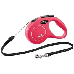 flexi New Classic Seil-Leine S rot - 5m, ergonomisch und intuitives Bremssystem für Hunde bis 12kg, erweiterbar mit Zubehör