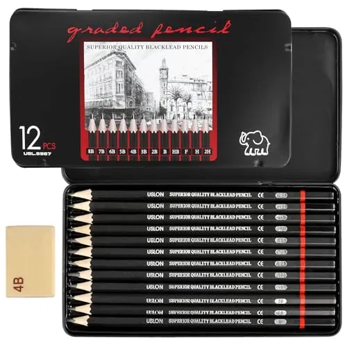 LWMLWM Bleistift Set 12 Stück Schreiben Bleistifte, 8B 7B 6B 5B 4B 3B 2B B HB F H 2H