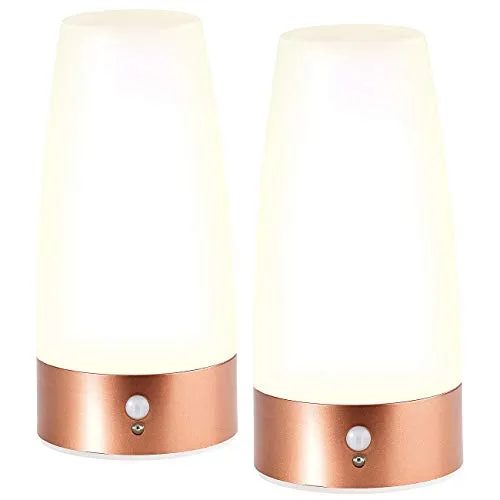 Lunartec LED Lampe Bewegung: 2 LED-Tischlampen mit PIR-Bewegungs-Sensor, Batteriebetrieb, warmweiß (Tischlampe Bewegungsmelder, Tischlampe mit Bewegungssensor, innen)