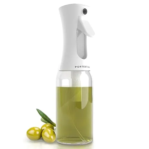 PORTENTUM Ölsprüher 300ml. Ölspray für die Küche Öl sprühflasche Olivenöl Spray Salat Öilspender für Speiseöl und Essigsprüher. Kochspray Gadget Airfryer für Öl und Zitrone, Glas