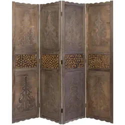 Homestyle4u 4-tlg. Paravent in Braun - 160x170 cm - Eleganter 4-teiliger Paravent als stilvoller Raumtrenner und Sichtschutz, aus braunem Paulownia Holz mit dekorativen Schnitzereien. Zusammenklappbar und platzsparend - ideal für jeden Wohnbereich.