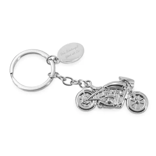 ZWEN Motorrad Schlüsselanhänger Schutzengel-Gravur mit Geschenkbox + Schutzengelkarte/Glücksbringer silber glänzend als Talisman für Motorradfahrer & Geschenk zum Führerschein