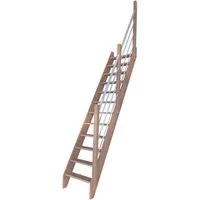 Raumspartreppe Buche 3000 mit Holz-Edelstahl Geländer - Hochwertige Treppe aus Buche mit elegantem Holz-Edelstahl Geländer, ideal für platzsparende Lösungen in modernen Wohnräumen.