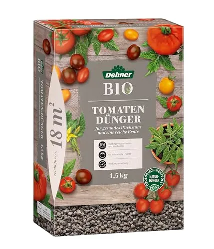 Dehner Bio Tomatendünger, hochwertiger Dünger für Tomaten, organischer NPK-Dünger, mit Spurennährstoffen, ökologisch wertvoll, natürliche Langzeitwirkung, 1.5 kg, für ca. 18 qm