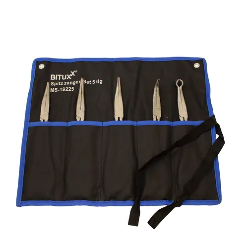 BITUXX Spitzzangen Rundnasenzangen Set 5tlg - Praktisches Zangen Set mit rutschfestem Griff für präzise Arbeiten, ideal für Elektronik und Modellbau.