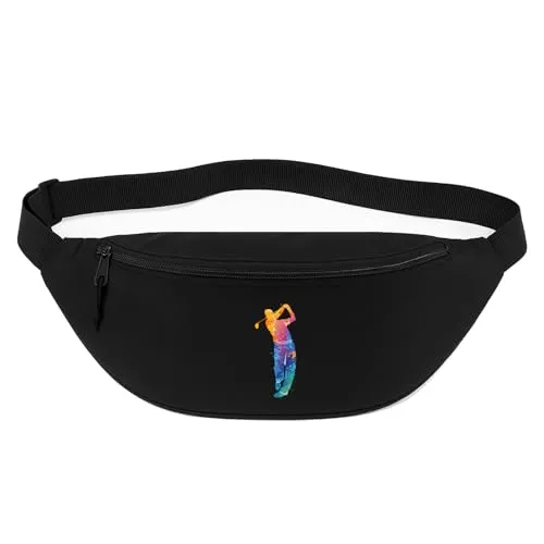 Huuraa Bauchtasche Golf Spieler Bunte Silhouette Geschenk | 2,5 Liter Hüfttasche Schwarz für Freizeit, Fitness Black Unisex Gürteltasche Polyester Crossbody Bag Geschenkidee Handytasche