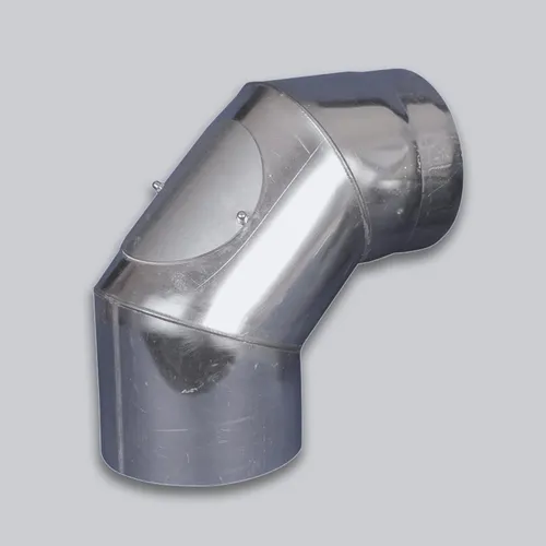 Ofenrohr Edelstahl Bogen 90° mit Revisionstür, Ø 160 mm - Robuster Edelstahl-Bogen mit Revisionsklappe für einfache Reinigung. Ideal zur sicheren Verbindung von Rauchrohren und für hohe Temperaturen bis 1200 °C. Einfach zu montieren dank Steckverbindung – perfekt für Kamin- und Ofenzubehör.